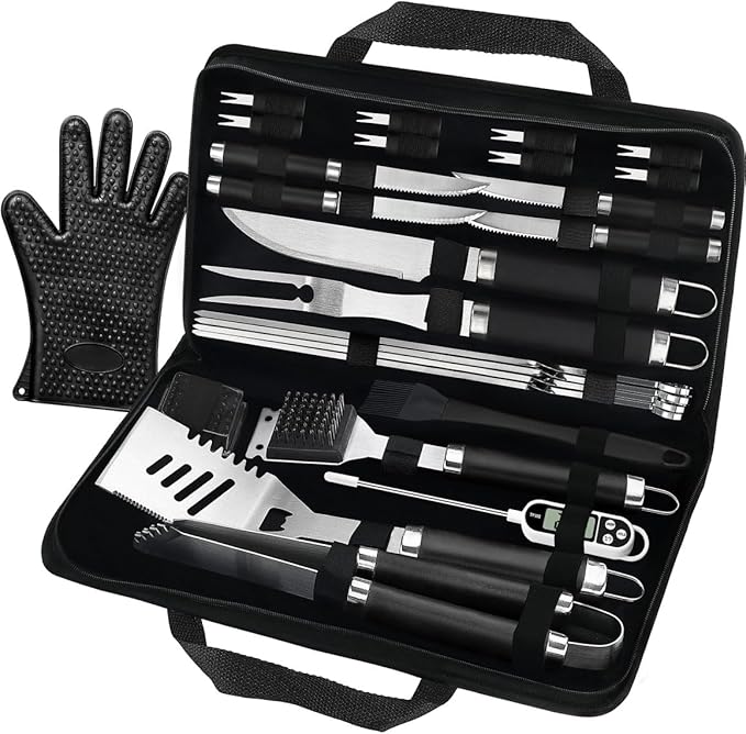 POLIGO 26PCS BBQ Accessories for Outdoor Grill Utensils Set Stainless Steel BBQ Tools Grilling Tools Set for Birthday Fathers Day Dads Presents, Barbecue Accessories Ideal Grilling Gifts for Men Women